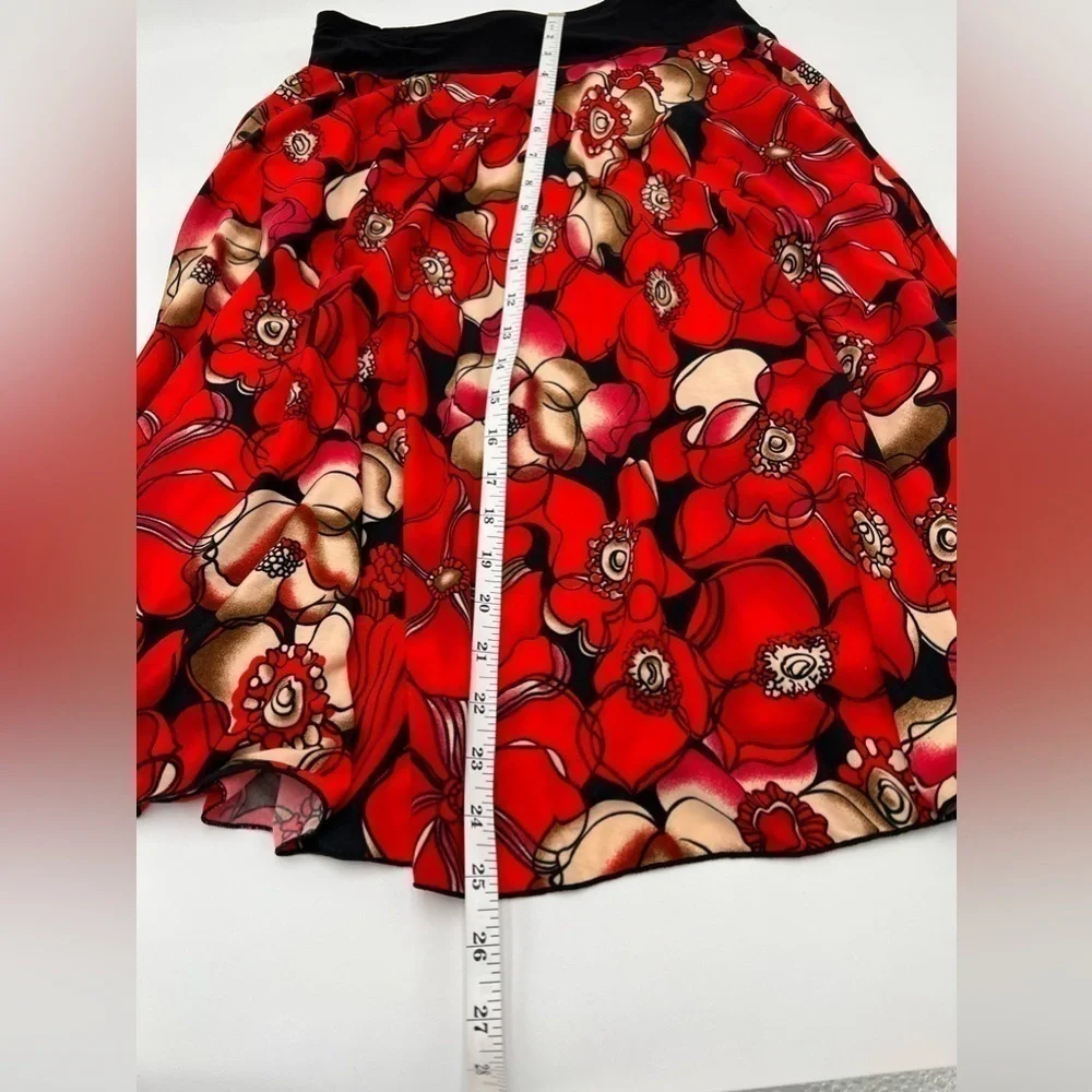 Red Floral Skirt for Women Elastic Skirt